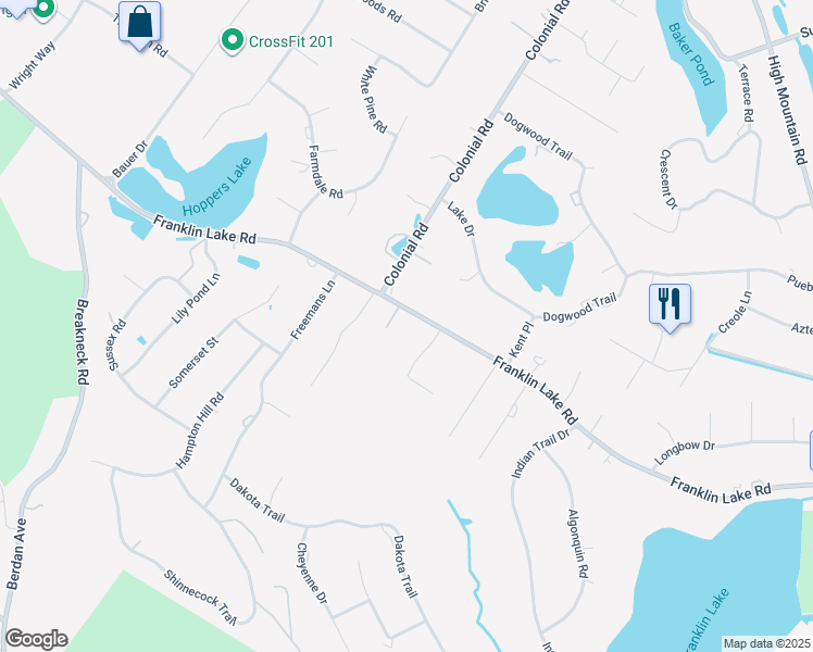 map of restaurants, bars, coffee shops, grocery stores, and more near 1054 Franklin Lake Road in Franklin Lakes