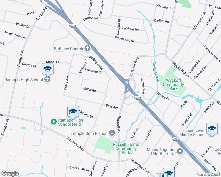 map of restaurants, bars, coffee shops, grocery stores, and more near 533 Farview Court in Wyckoff