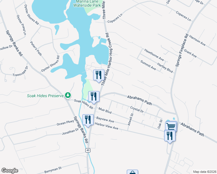 map of restaurants, bars, coffee shops, grocery stores, and more near 6 Karlsruhe Cross Highway in East Hampton