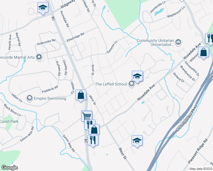 map of restaurants, bars, coffee shops, grocery stores, and more near 30 Carrigan Avenue in White Plains