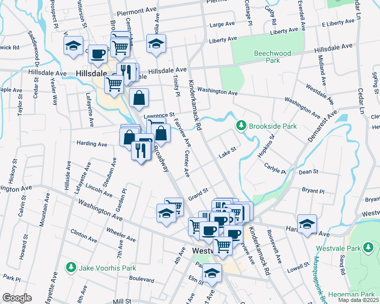 map of restaurants, bars, coffee shops, grocery stores, and more near 523 Fairview Avenue in Westwood