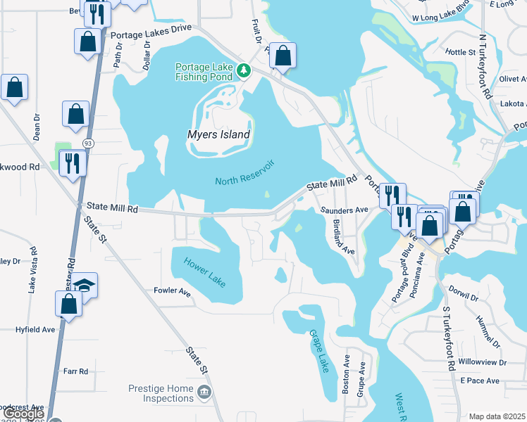 map of restaurants, bars, coffee shops, grocery stores, and more near 665 State Mill Road in Akron