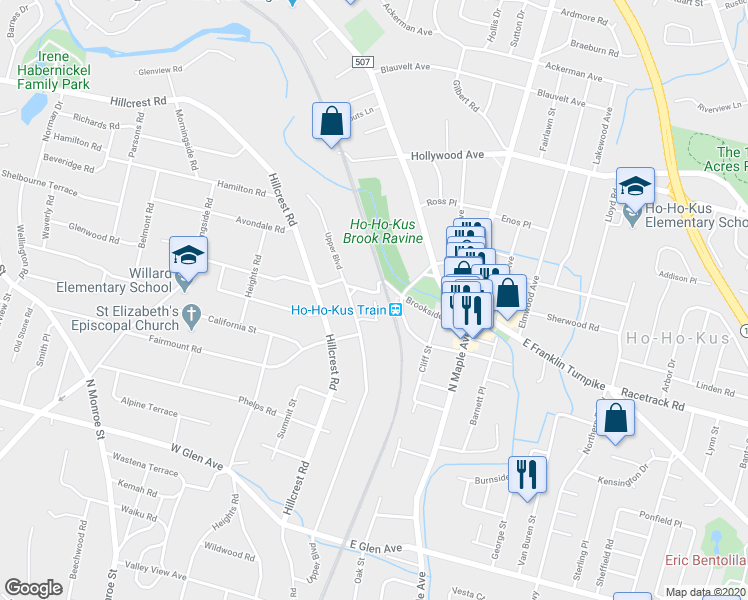 map of restaurants, bars, coffee shops, grocery stores, and more near 631 Upper Boulevard in Ridgewood