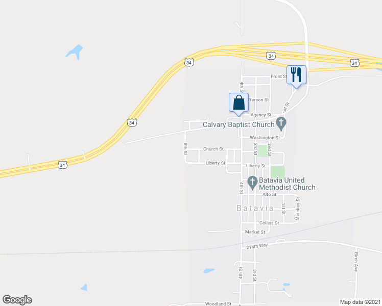 map of restaurants, bars, coffee shops, grocery stores, and more near 806 Church Street in Batavia