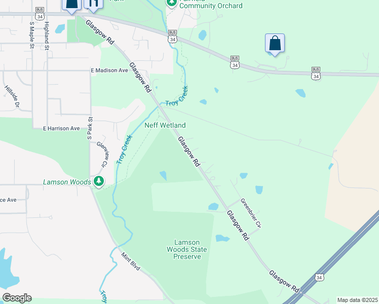 map of restaurants, bars, coffee shops, grocery stores, and more near 2238 Glasgow Road in Fairfield