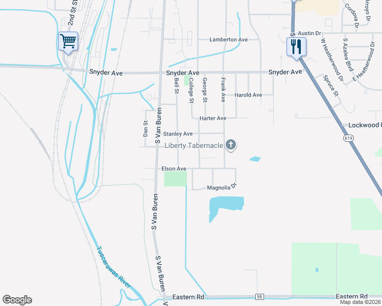 map of restaurants, bars, coffee shops, grocery stores, and more near 282 Haven Avenue in Barberton
