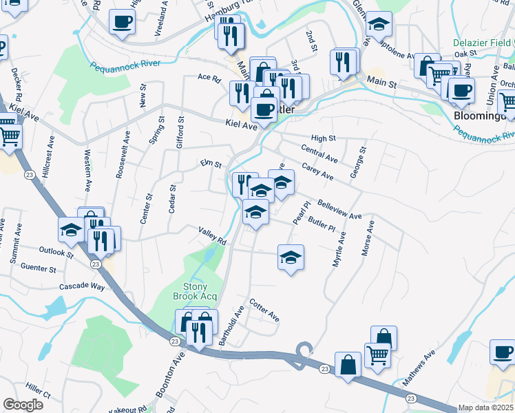 map of restaurants, bars, coffee shops, grocery stores, and more near in Butler