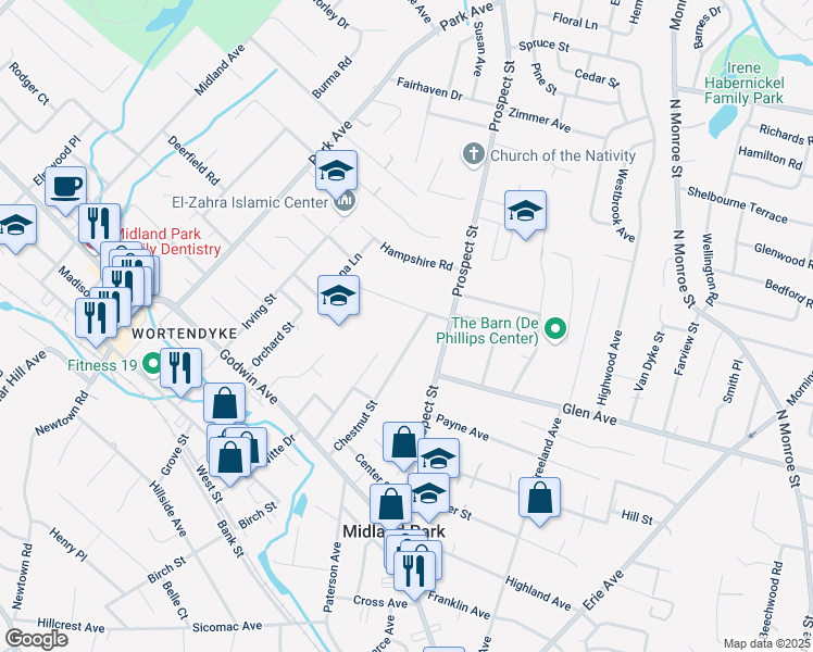 map of restaurants, bars, coffee shops, grocery stores, and more near 53 West Summit Avenue in Midland Park