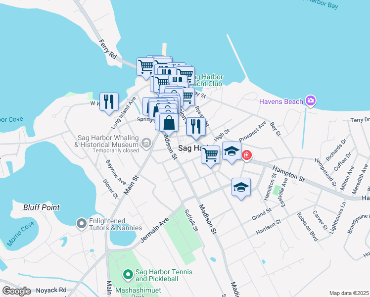 map of restaurants, bars, coffee shops, grocery stores, and more near 48 Union Street in Sag Harbor