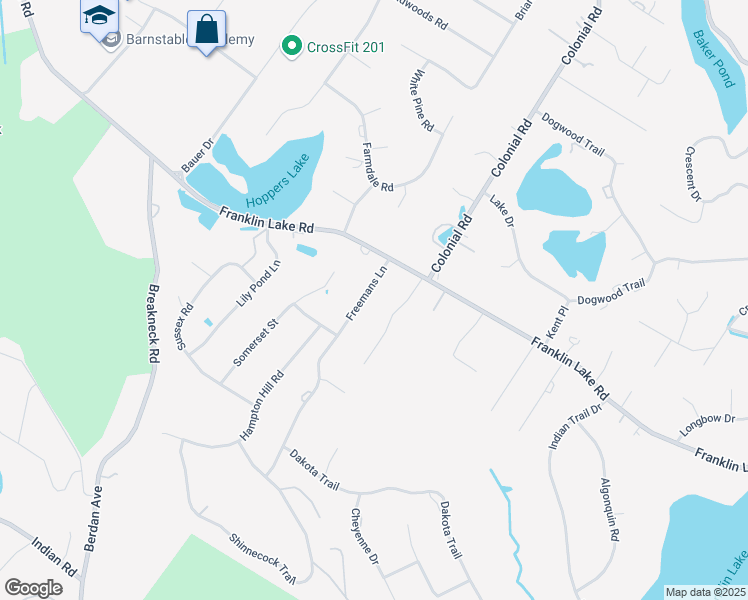 map of restaurants, bars, coffee shops, grocery stores, and more near 381 Freemans Lane in Franklin Lakes