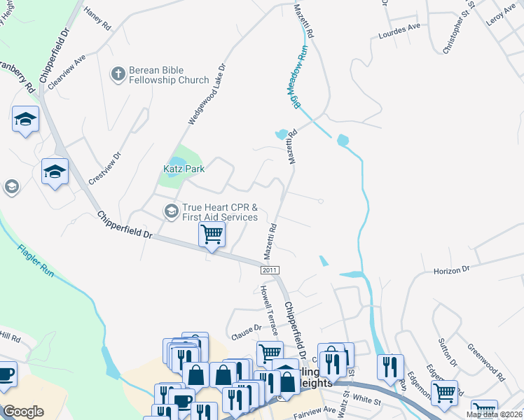 map of restaurants, bars, coffee shops, grocery stores, and more near 6 Woodhaven Lane in Stroudsburg
