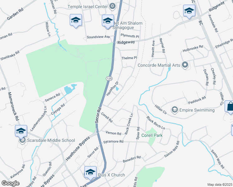 map of restaurants, bars, coffee shops, grocery stores, and more near 7 Norma Place in Scarsdale