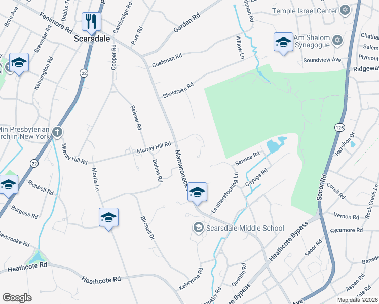 map of restaurants, bars, coffee shops, grocery stores, and more near 99 Mamaroneck Road in Scarsdale