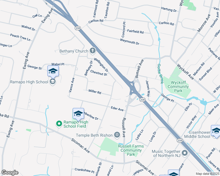 map of restaurants, bars, coffee shops, grocery stores, and more near 533 Farview Court in Wyckoff