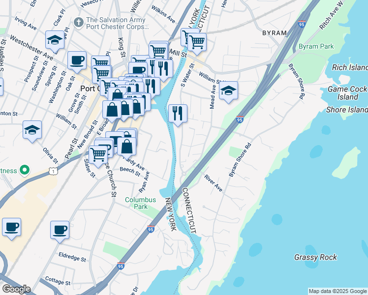 map of restaurants, bars, coffee shops, grocery stores, and more near in Greenwich