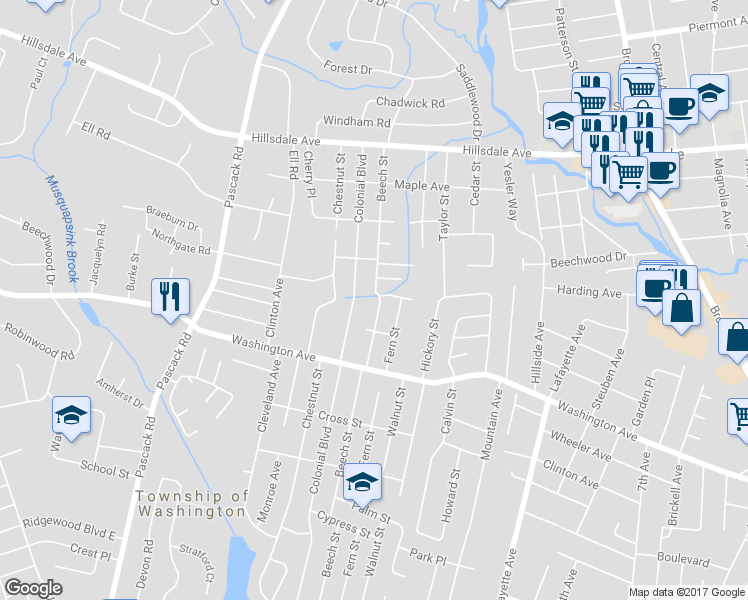 map of restaurants, bars, coffee shops, grocery stores, and more near 700 Beech Street in Township of Washington