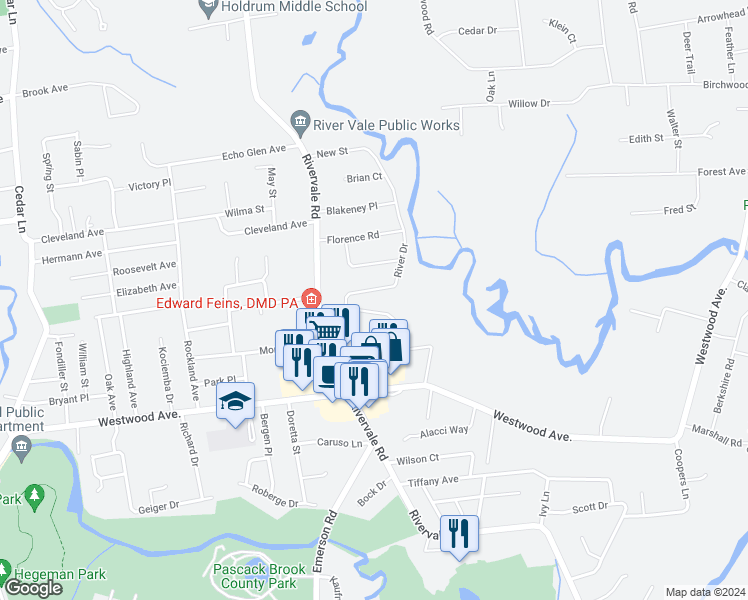 map of restaurants, bars, coffee shops, grocery stores, and more near 238 Collignon Way in River Vale