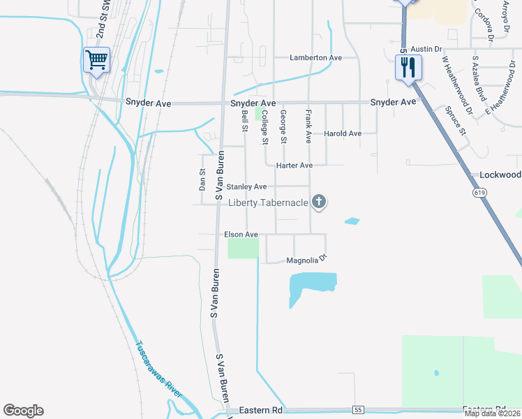 map of restaurants, bars, coffee shops, grocery stores, and more near 282 Haven Avenue in Barberton