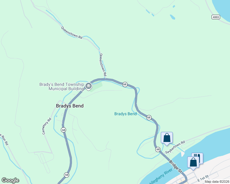 map of restaurants, bars, coffee shops, grocery stores, and more near 212 Iron Furnace Road in East Brady