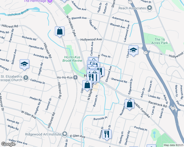 map of restaurants, bars, coffee shops, grocery stores, and more near in Ho-Ho-Kus