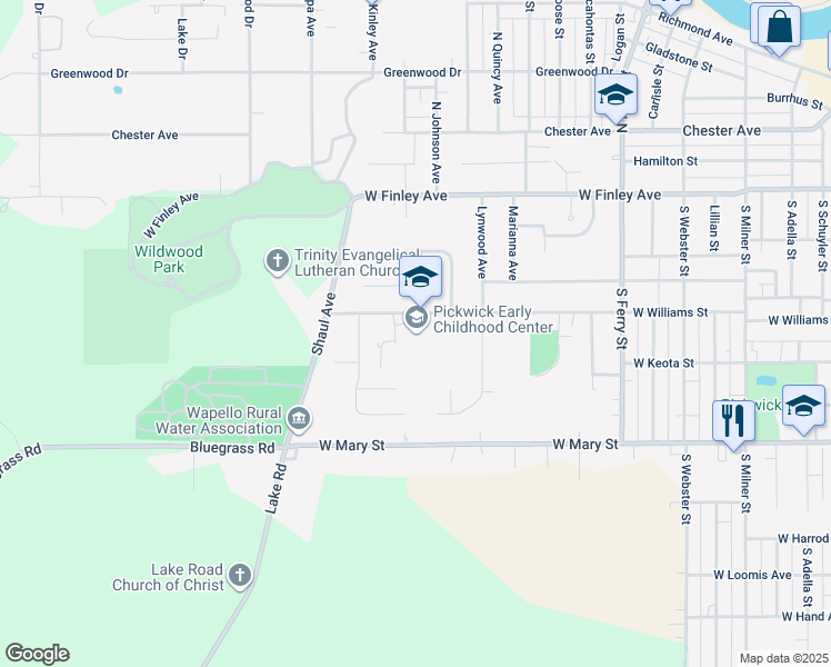 map of restaurants, bars, coffee shops, grocery stores, and more near 1306 West Williams Street in Ottumwa
