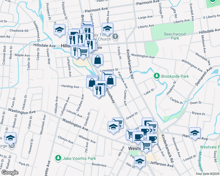 map of restaurants, bars, coffee shops, grocery stores, and more near 711 Broadway in Westwood