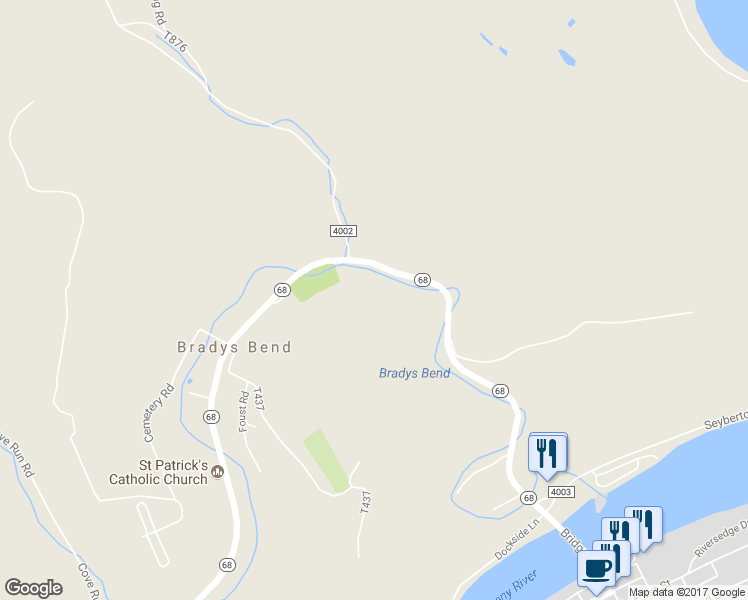 map of restaurants, bars, coffee shops, grocery stores, and more near 212 Iron Furnace Rd in East Brady