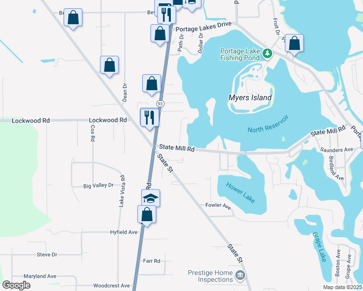 map of restaurants, bars, coffee shops, grocery stores, and more near 3765 Bower Avenue in Akron