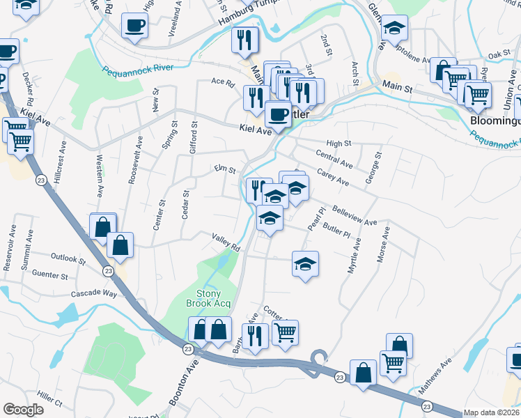 map of restaurants, bars, coffee shops, grocery stores, and more near 104 Boonton Avenue in Kinnelon