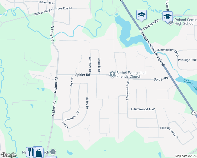 map of restaurants, bars, coffee shops, grocery stores, and more near 8325 Morningside Drive in Youngstown