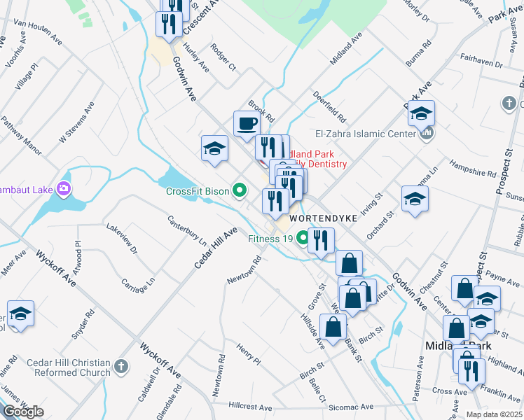 map of restaurants, bars, coffee shops, grocery stores, and more near 230 Greenwood Avenue in Midland Park