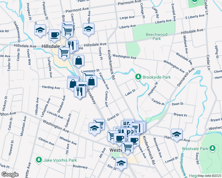 map of restaurants, bars, coffee shops, grocery stores, and more near 523 Fairview Avenue in Westwood