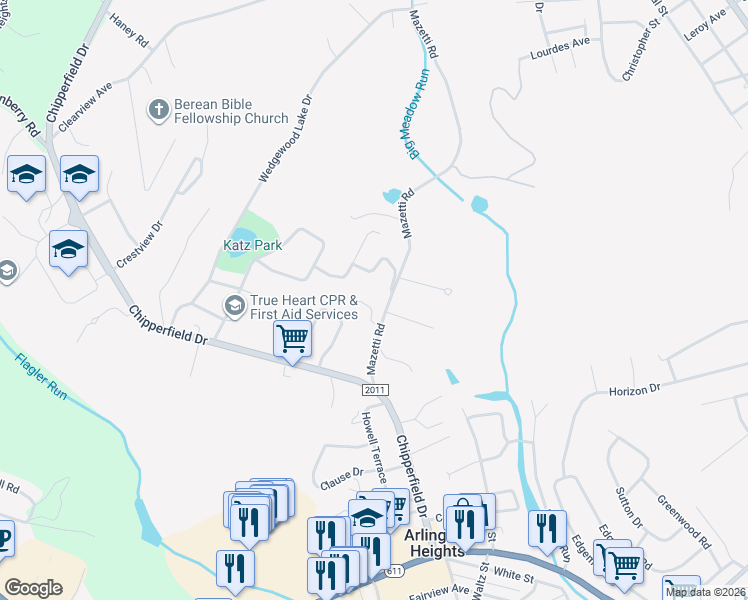 map of restaurants, bars, coffee shops, grocery stores, and more near 6 Woodhaven Ln in Stroudsburg