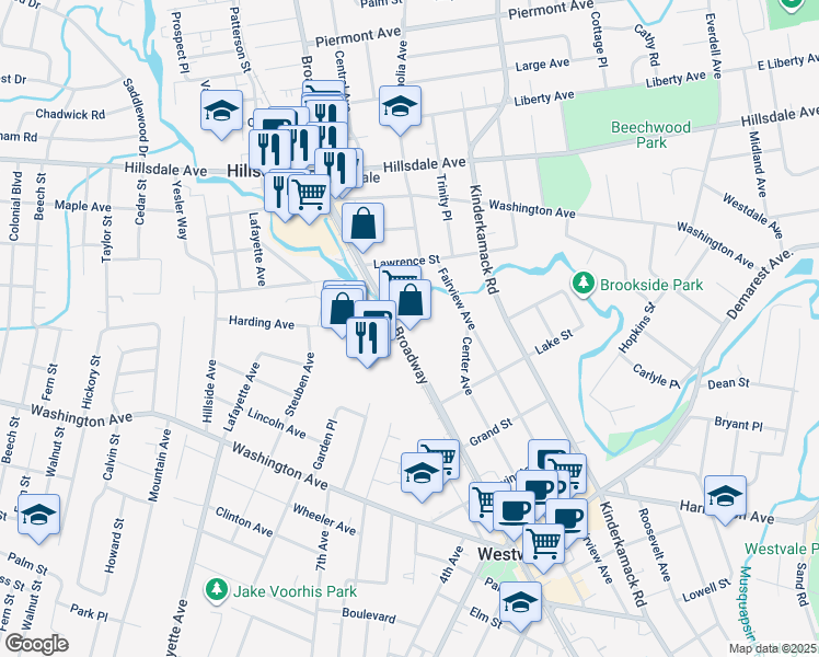 map of restaurants, bars, coffee shops, grocery stores, and more near 711 Broadway in Westwood