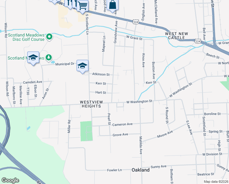 map of restaurants, bars, coffee shops, grocery stores, and more near 611 Grandview Avenue in New Castle