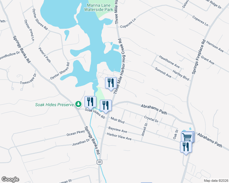 map of restaurants, bars, coffee shops, grocery stores, and more near 20 Gardiner Cove Rd in East Hampton