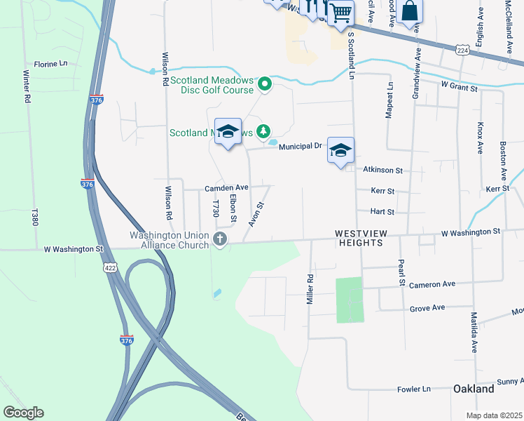 map of restaurants, bars, coffee shops, grocery stores, and more near 515 Avon Street in New Castle