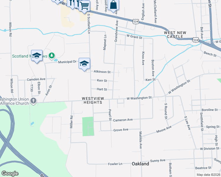 map of restaurants, bars, coffee shops, grocery stores, and more near 1706 Hart Street in New Castle