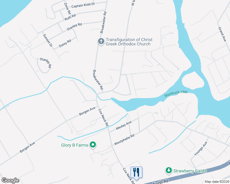 map of restaurants, bars, coffee shops, grocery stores, and more near 298 West Mill Road in Flanders