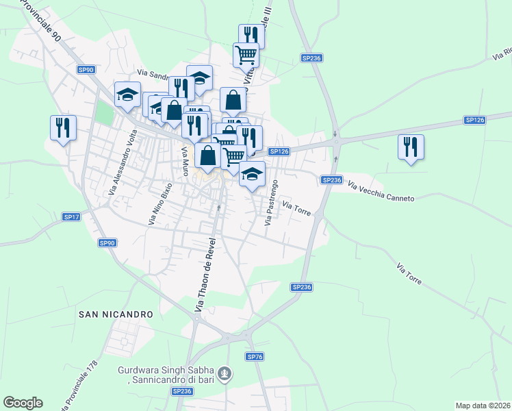 map of restaurants, bars, coffee shops, grocery stores, and more near 1 Via Ignazio Silone in Sannicandro di Bari
