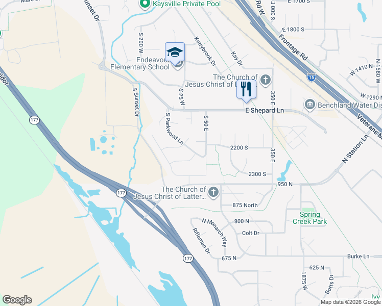 map of restaurants, bars, coffee shops, grocery stores, and more near 16 West 2250 South in Kaysville