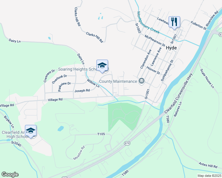map of restaurants, bars, coffee shops, grocery stores, and more near 2117 Highview Road in Clearfield