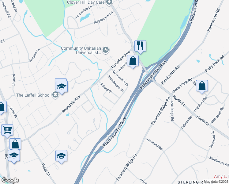 map of restaurants, bars, coffee shops, grocery stores, and more near 14 Roland Drive in White Plains