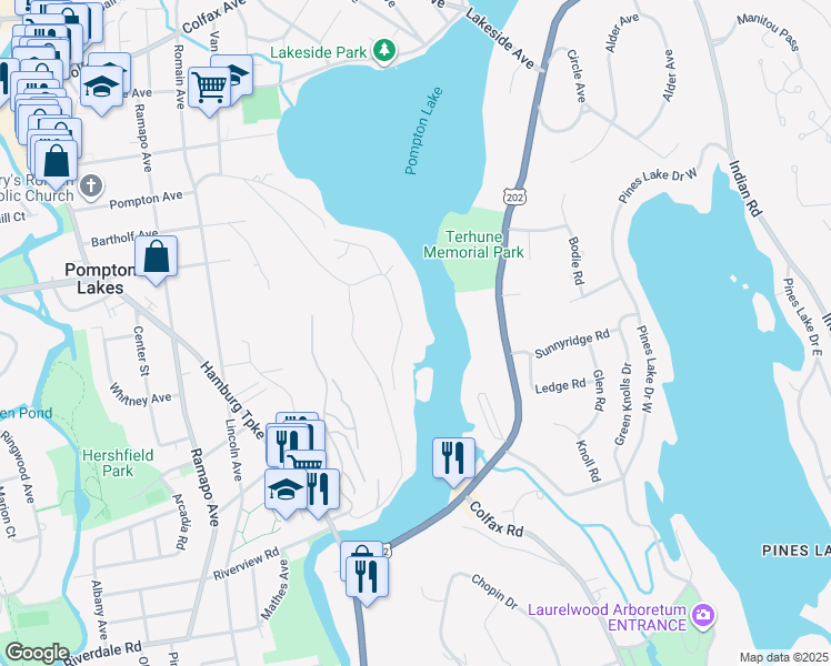 map of restaurants, bars, coffee shops, grocery stores, and more near 197 Summit Avenue in Pompton Lakes