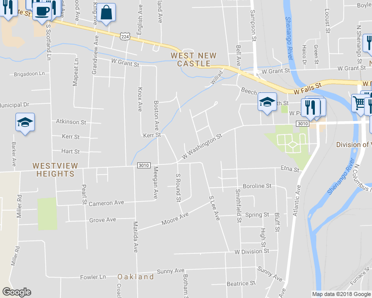 map of restaurants, bars, coffee shops, grocery stores, and more near 2 Schley Street in New Castle