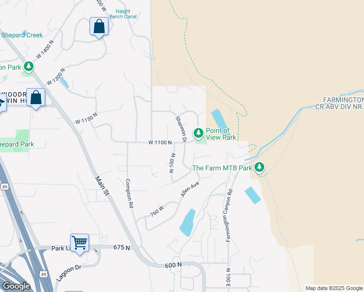 map of restaurants, bars, coffee shops, grocery stores, and more near 1083 North 50 West in Farmington