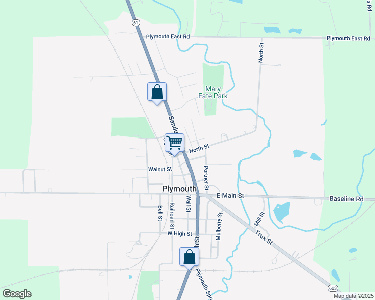 map of restaurants, bars, coffee shops, grocery stores, and more near 104 Sandusky Street in Plymouth