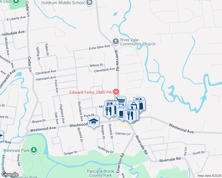 map of restaurants, bars, coffee shops, grocery stores, and more near 622 Sloat Place in River Vale