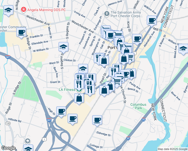 map of restaurants, bars, coffee shops, grocery stores, and more near 141 Smith Street in Port Chester