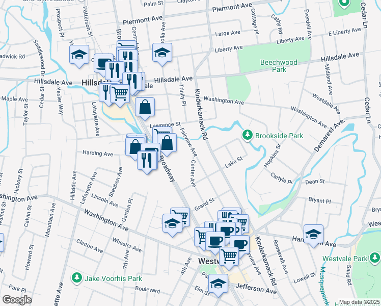 map of restaurants, bars, coffee shops, grocery stores, and more near 540 Fairview Avenue in Westwood